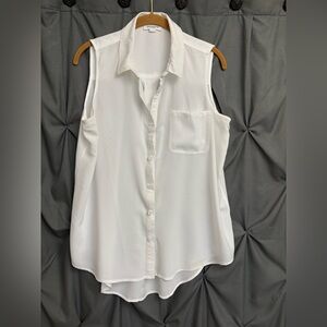 Beach Lunch Lounge Sleeveless Button Up Collared Shirt Women’s Large White.